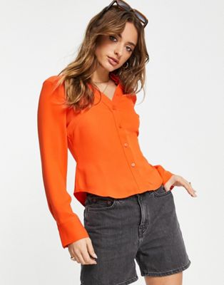Mango button down shirt in bright orange - ASOS Price Checker