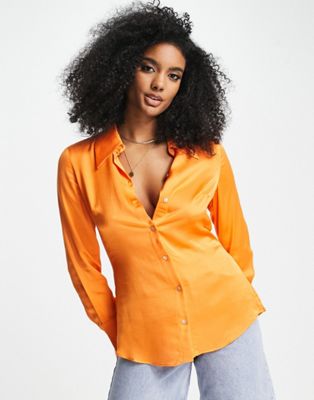 Mango oversized satin shirt in bright orange - ASOS Price Checker