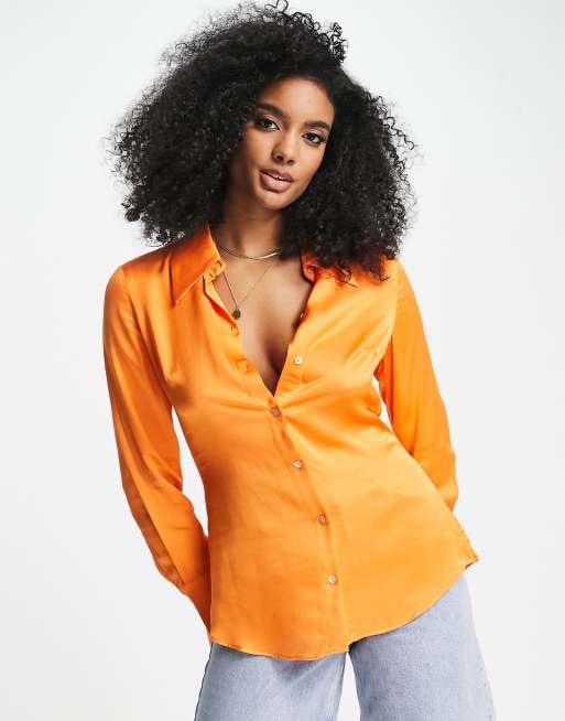 Camisa naranja luminoso extragrande de sat n de Mango