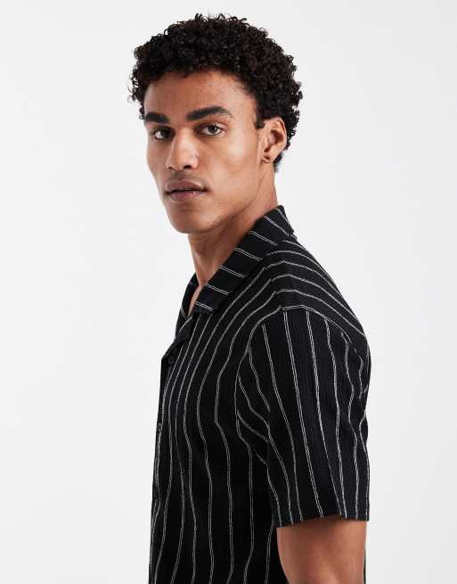 Camisa negra a rayas de corte cuadrado de punto de New Look , 4 de 5