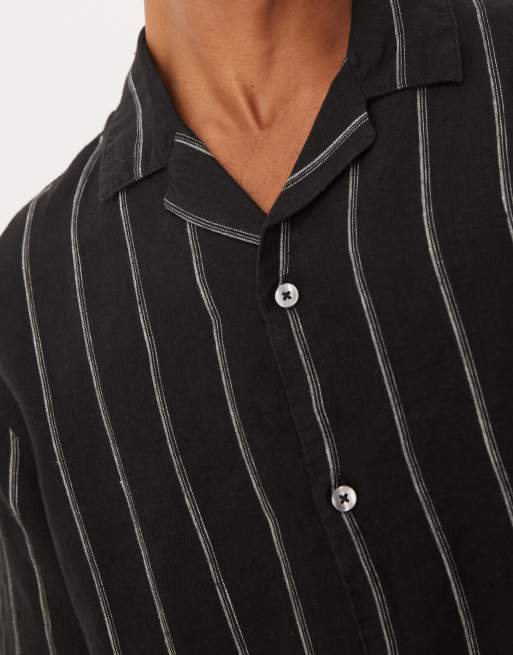 Camisa negra a rayas de lino de Mango ASOS