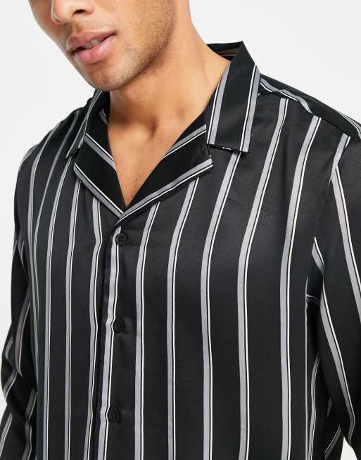 Camisa negra a rayas de manga larga de satén de New Look, 3 de 4