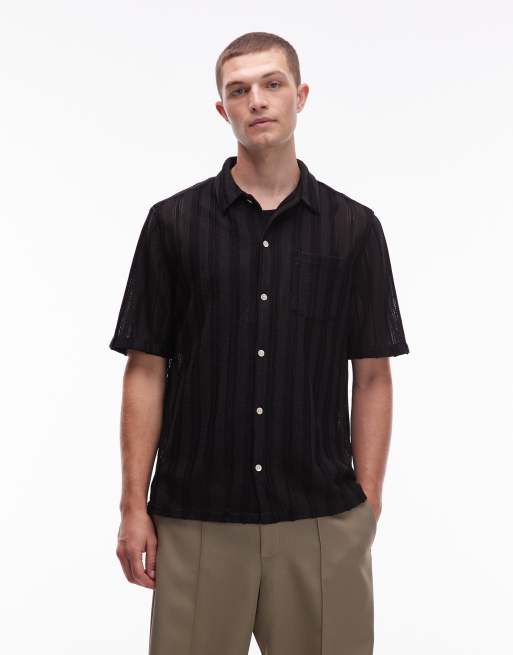 Camisa negra a rayas transparentes Sylvan de AllSaints 