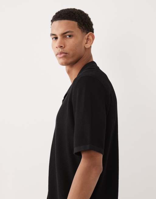 Camisa negra abotonada con cuello de solapas de punto de Jack & Jones, 4 de 5