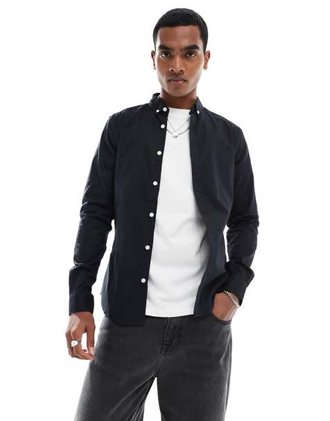 Camisa negra ajustada de manga larga de New Look - view 1