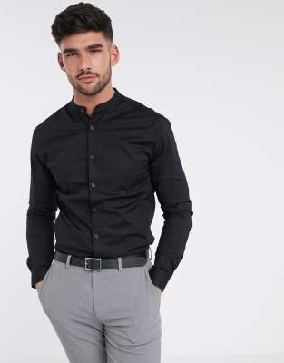 camisa negra sin cuello hombre