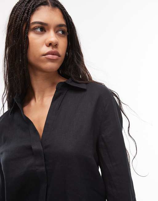 Shirt Camisa Lino Negra Mujer Camisa Lino MercadoLibre