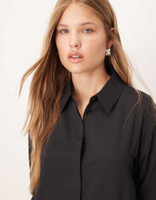 Long Sleeve Camisa Negra Mango Mujer Camisa Negra Clásica De Mango