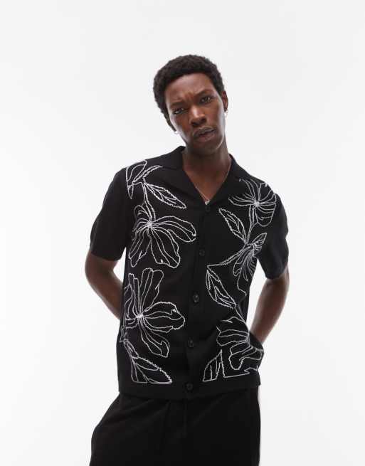 Camisa negra con bordados delanteros de punto de Topman