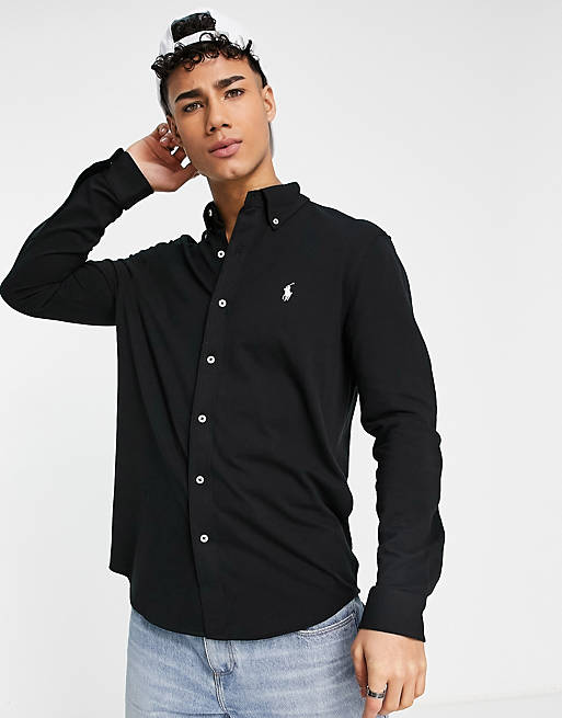 dividir Comercialización Intuición Camisa negra con botones y logo de piqué de Polo Ralph Lauren | ASOS