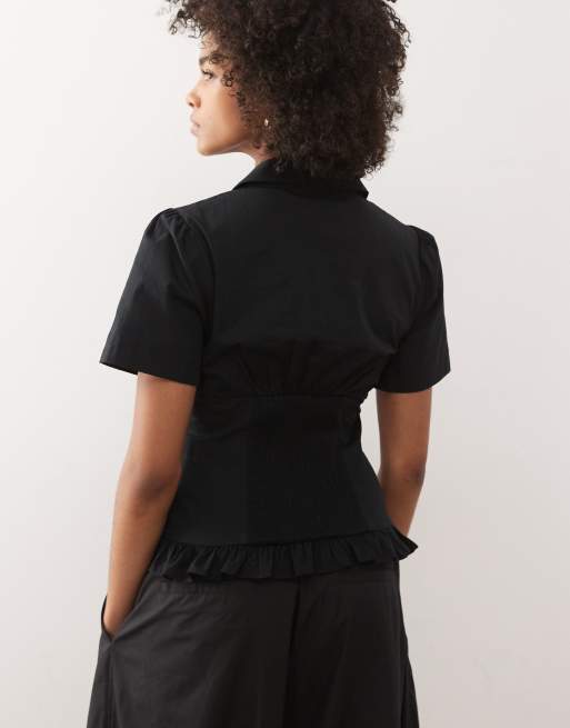 Camisa negra con cintura entallada y detalle de cremallera de COLLUSION, 4 de 4
