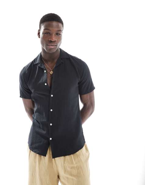 Camisa negra con cuello de solapas de mezcla de lino de ONLY & SONS - view 1