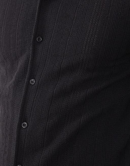 Camisa negra con cuello de solapas de punto texturizado de New Look, 3 de 5