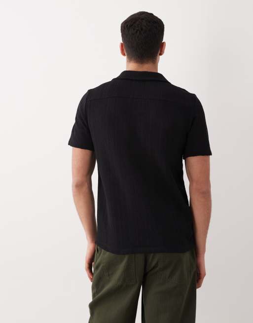 Camisa negra con cuello de solapas de punto texturizado de New Look, 5 de 5