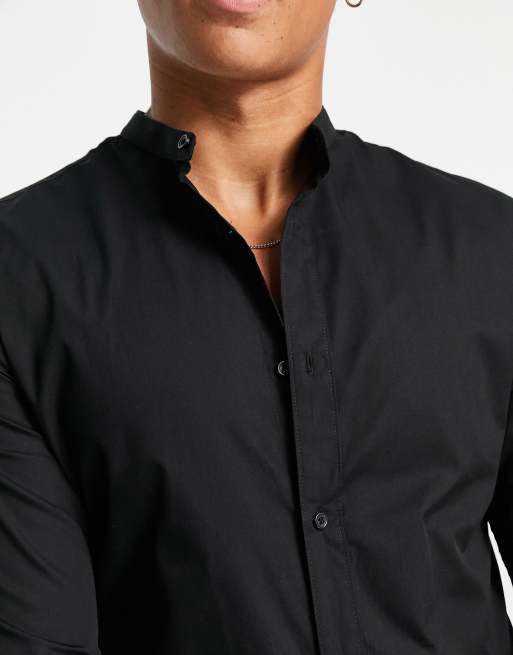 Camisa negra store cuello mao