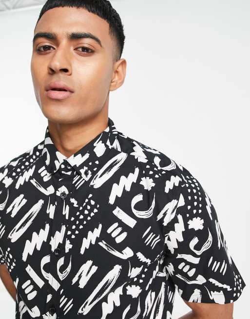 Camisa negra con estampado abstracto de corte slim y tejido elástico de ASOS DESIGN, 3 de 4
