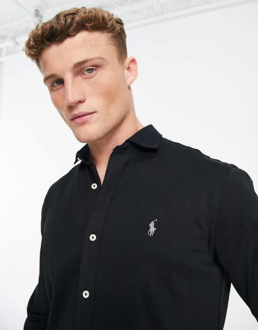 ventilador heredar ornamento Camisa negra con solapas y logo de Polo Ralph Lauren | ASOS