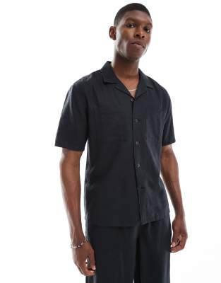 Camisa negra de corte cuadrado con dos bolsillos de mezcla de lino de New Look (parte de un conjunto)