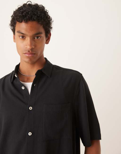 Camisa negra de corte cuadrado de mezcla de lino con bolsillo de parche de ASOS DESIGN (parte de un conjunto), 2 de 4