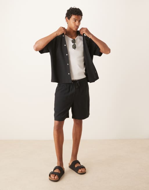 Camisa negra de corte cuadrado de mezcla de lino con bolsillo de parche de ASOS DESIGN (parte de un conjunto), 3 de 4
