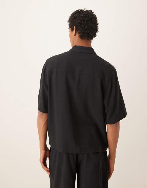 Camisa negra de corte cuadrado de mezcla de lino con bolsillo de parche de ASOS DESIGN (parte de un conjunto), 4 de 4