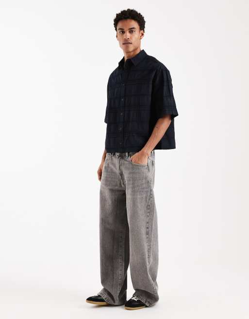 Camisa negra de corte cuadrado extragrande a cuadros texturizados de ASOS DESIGN, 3 de 5