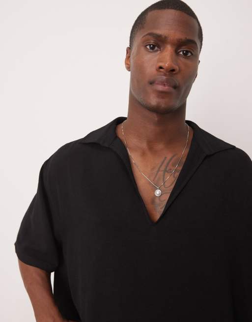 Camisa negra de corte cuadrado extragrande con cuello de pico pronunciado de ASOS DESIGN, 3 de 4