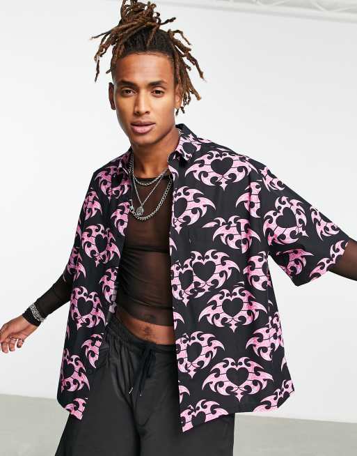 Camisa negra de corte cuadrado extragrande con estampado de tatuajes de ASOS DESIGN