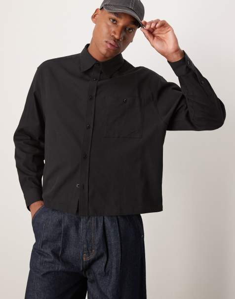 Camisa negra de corte cuadrado extragrande de punto gofrado de ASOS DESIGN - view 1