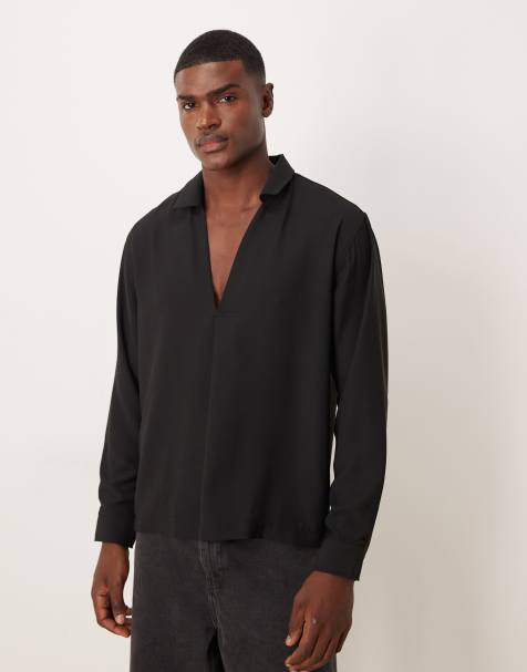 Camisa negra de corte cuadrado extragrande de satén de ASOS DESIGN - view 1