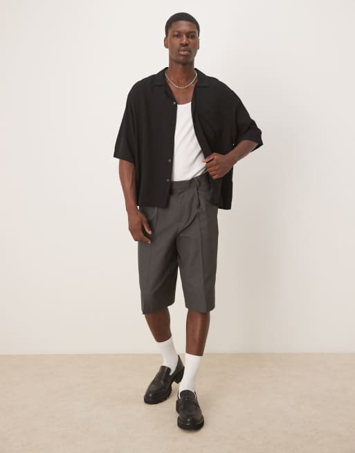 Camisa negra de corte cuadrado extragrande de tejido efecto lino de ASOS DESIGN (parte de un conjunto), 3 de 4