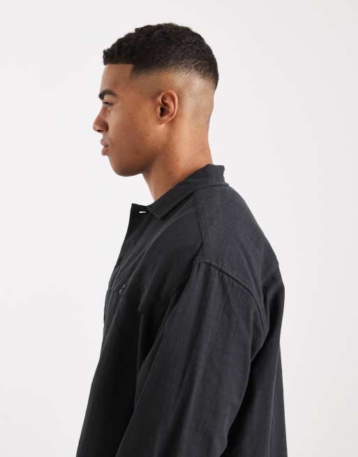 Camisa negra de corte cuadrado extragrande de tejido texturizado de ASOS DESIGN, 4 de 5