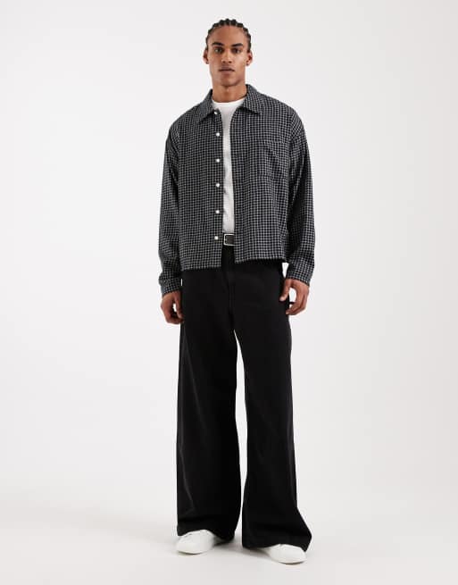 Camisa negra de corte cuadrado y manga larga con estampado de cuadrícula de Jack & Jones, 2 de 5