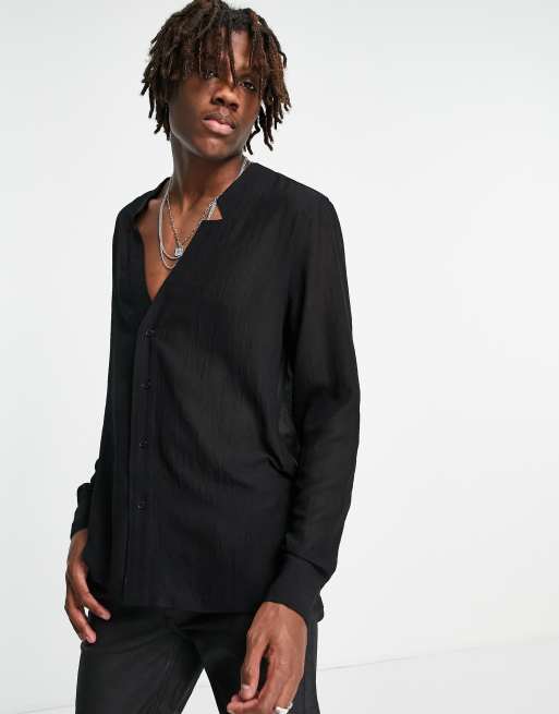 Camisa negra de corte estándar con muesca en el cuello y acabado transparente de ASOS DESIGN