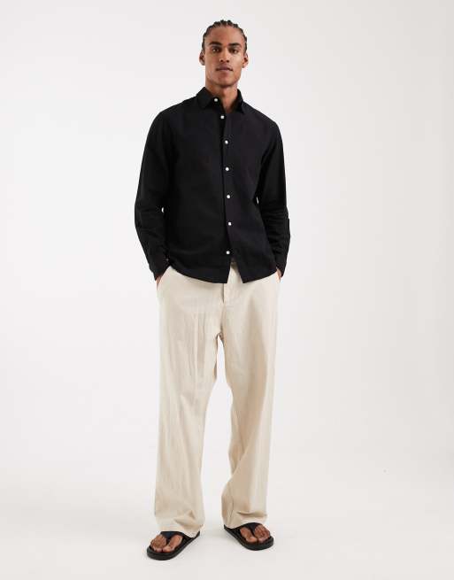 Camisa negra de corte estándar de mezcla de lino de Jack & Jones, 2 de 5