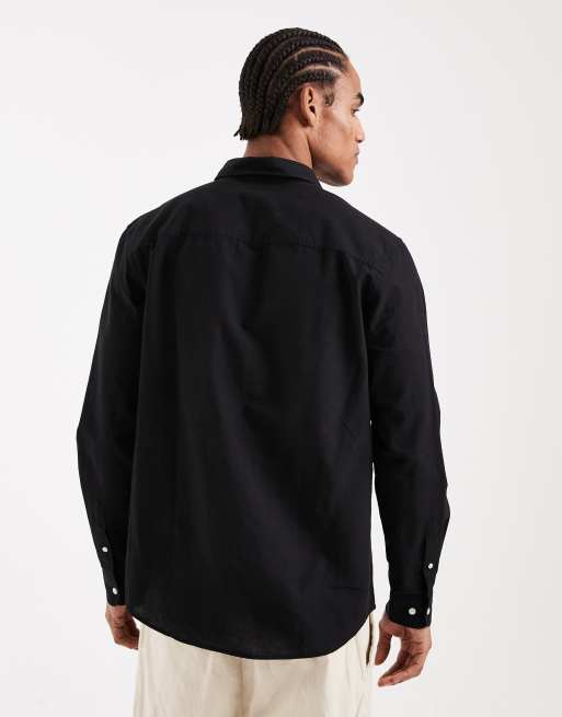 Camisa negra de corte estándar de mezcla de lino de Jack & Jones, 3 de 5