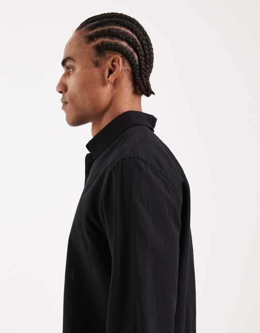 Camisa negra de corte estándar de mezcla de lino de Jack & Jones, 4 de 5