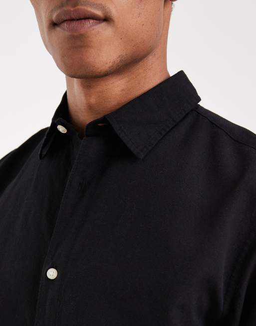 Camisa negra de corte estándar de mezcla de lino de Jack & Jones, 5 de 5