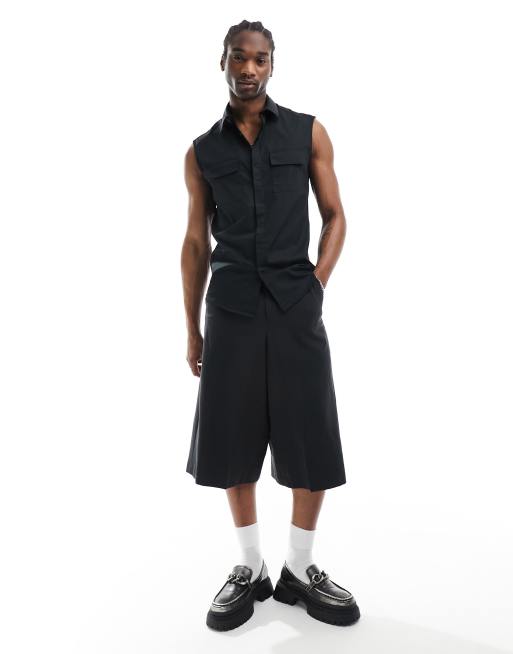 Camisa negra de corte estándar sin mangas con bolsillos de popelina de ASOS DESIGN, 3 de 4