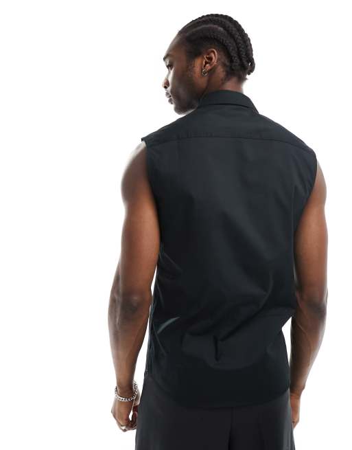 Camisa negra de corte estándar sin mangas con bolsillos de popelina de ASOS DESIGN, 4 de 4