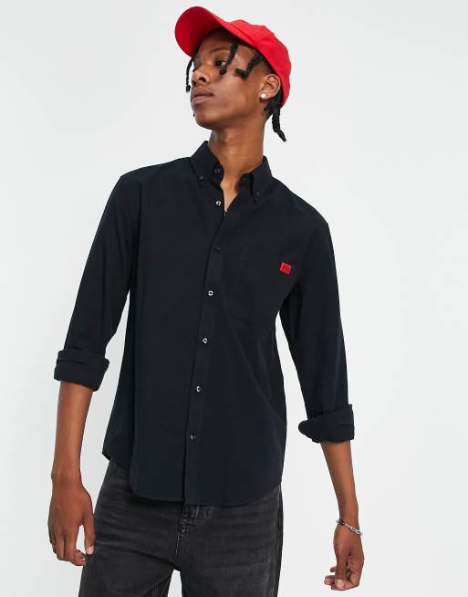 Camisa negra de corte slim y manga larga Evito de HUGO