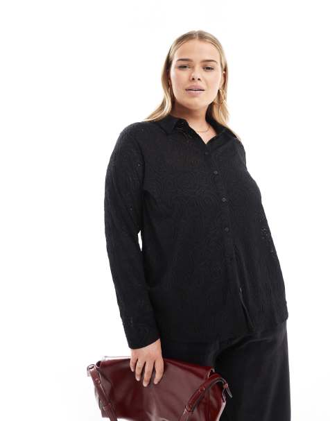Camisa negra de encaje de ONLY Curve - view 1
