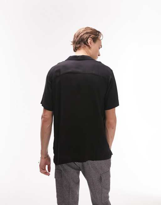 Camisa negra de manga corta con cuello de solapas de viscosa de Topman, 3 de 4