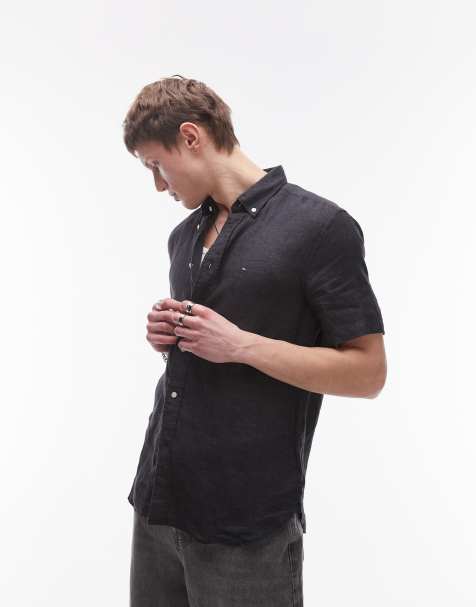 Camisa negra de manga corta de lino de Tommy Hilfiger - view 1