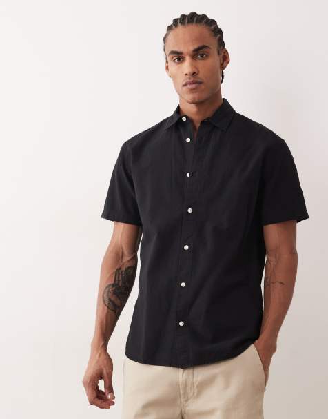 Camisa negra de manga corta de mezcla de lino de Jack & Jones - view 1