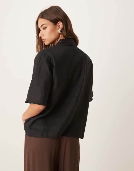 Regular Fit Camisa Negra Hombre Mango Outfit Camisa De Lino Negra