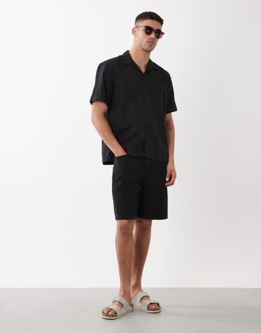 Camisa negra de manga corta de mezcla de lino de Selected , 2 de 5