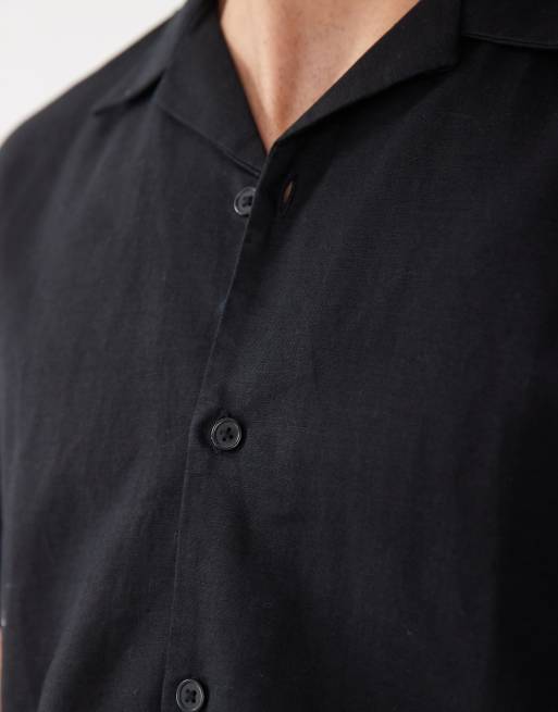 Camisa negra de manga corta de mezcla de lino de Selected , 3 de 5