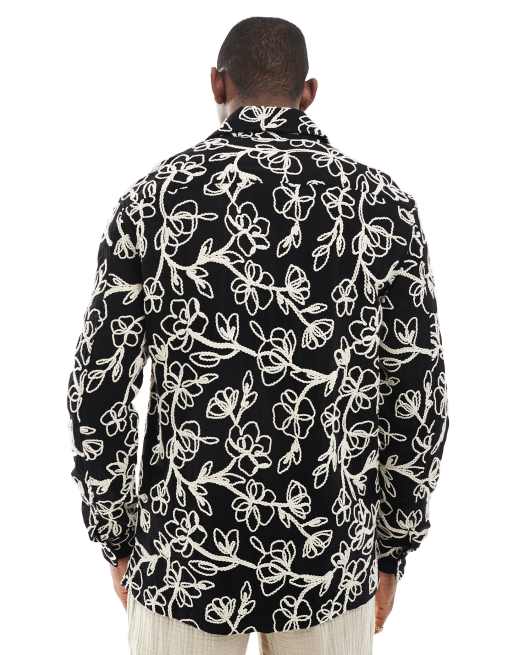 Camisa negra de manga larga con detalle texturizado efecto cuerda de ONLY & SONS, 3 de 4