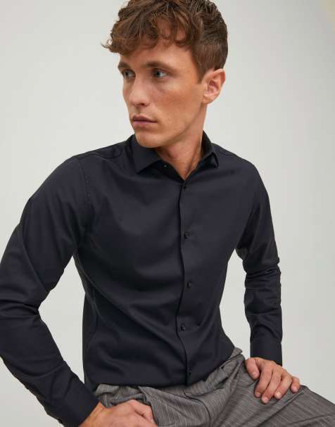 Camisa Negra Slim Fit, Pantalon Chino Negro  Camisa negra hombre,  Pantalones negros hombre, Camisa negra